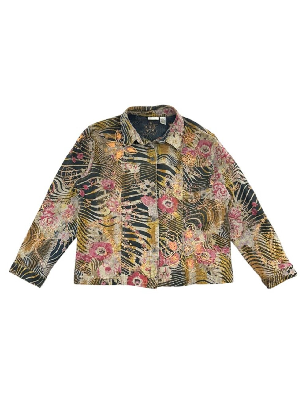 Vintage Chico's Art to Wear Embroidered Beaded Animal Floral Print Jacket